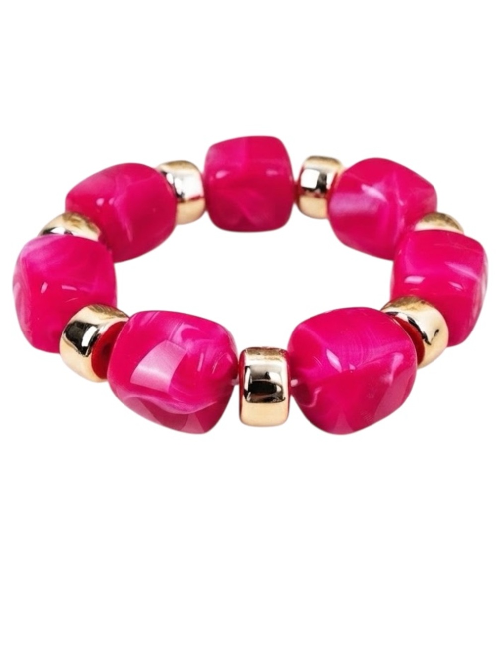 Shiny Luxe Fuchsia & Gold Tone Soho Brunch Beaded Stretch Bracelet (NWT)
